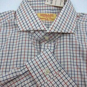 NWT $210 Seaward & Stearn London Blue and Red Check Dress Shirt L 16.5x35